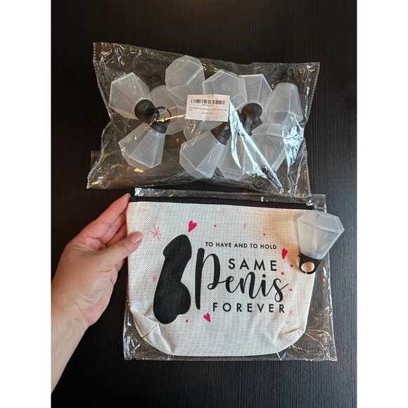 Set of 12 Wedding Ring Shot Glasses + Bride Cosmetic Bag |A Shot Before the Knot - Picture 2 of 7